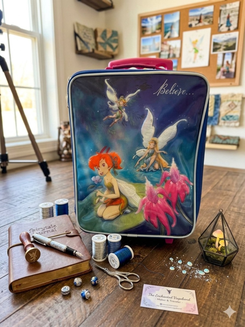 Vintage Disney Fairies Pixie Hollow Tinker Bell Blue Y2K Rolling Case Luggage 🧳